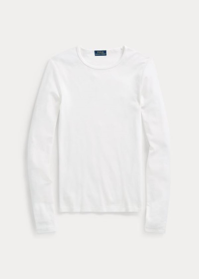 Playeras Polo Ralph Lauren Mujer Blancos - Cotton Long-Sleeve - VIRPQ9132